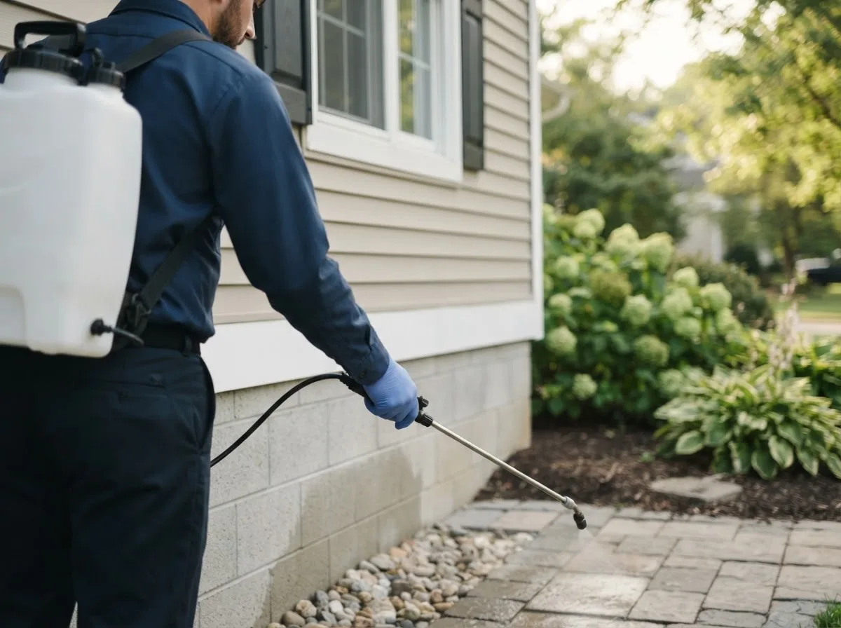 Pest control technician inspecting a home in West Eaton, NY
